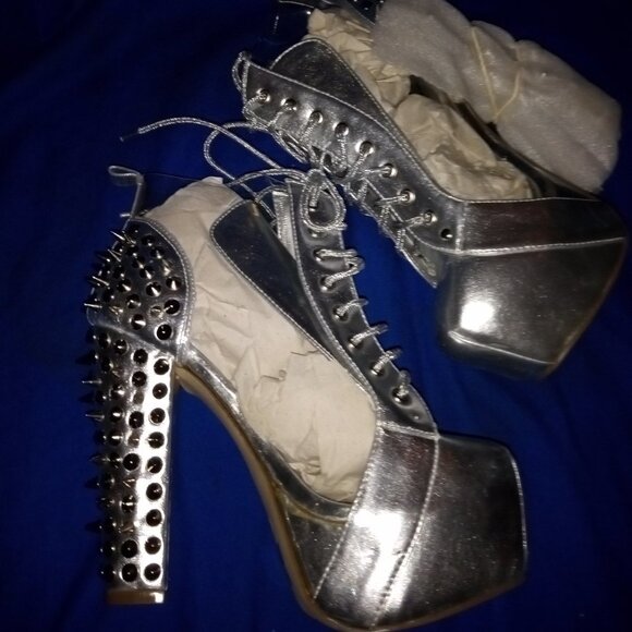 SEE ME SPIKING  Spike Platform Boots  SILVER  & See Through  ( BRAND NEW ! ) - Picture 4 of 6